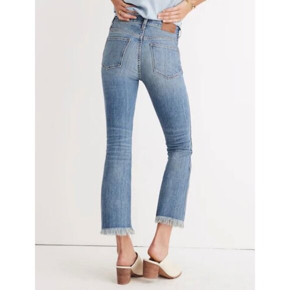 Madewell PETITE Denim Cali Denim Boot Comfort Stretch Frayed Hem Jeans Blue 27 - Picture 2 of 12